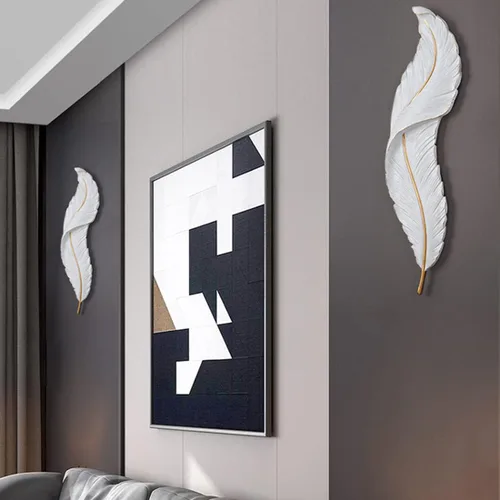Vista 9 de Lámpara de pared moderna para dormitorio, lámpara de pared LED con diseño de plumas blancas elegante, luz de cuento de hadas, luces de pared de lujo