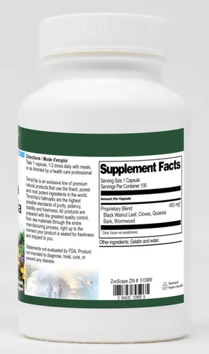 Vista 2 de Fórmula de nuez negra, clavo, quassia y más - 450 mg (100 cápsulas, ZIN: 510989)
