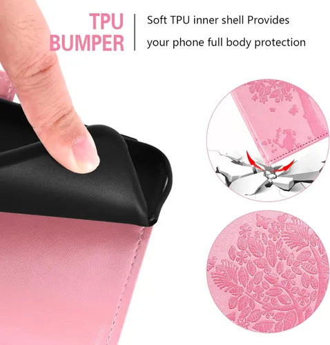 Vista 8 de Asuwish Compatible con Huawei P40 Pro Funda tipo cartera y protector de pantalla de vidrio templado, correa de muñeca, soporte para tarjetas