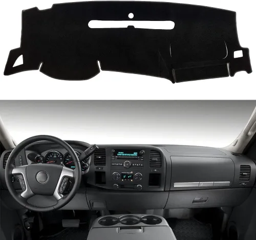 Vista 8 de Cubierta para salpicadero para GMC Sierra y Chevrolet Silverado - Se adapta a modelos 2007-2013 con dos guanteras. Tapete para salpicadero de ajuste