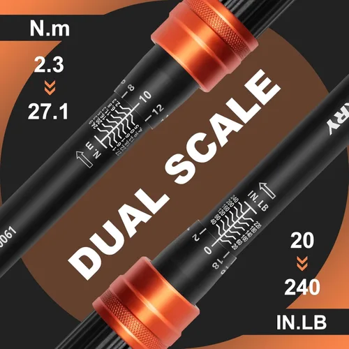 Vista 2 de Llave dinamométrica de clic de 1/4 pulgada Kerry, 20-240 pulgadas-libras/2.3-27.1 Nm, ±3% de alta precisión, escalas de doble rango, claramente