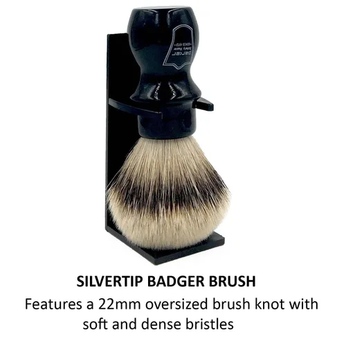 Vista 3 de Parker 100% Silvertip Badger - Brocha de afeitar con soporte para brochas, cerdas extra densas y extrasuaves, mango largo es perfecto para usar