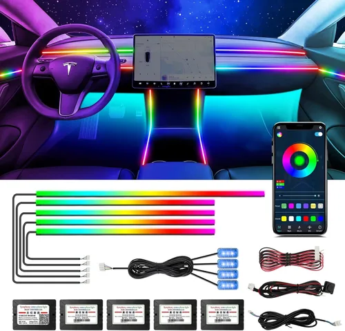 Vista 22 de Tiras de luces interiores para automóvil Dreamcolor de 55 pulgadas, luces interiores para Tesla Modelo 3 Modelo Y, kits de luces de neón RGB