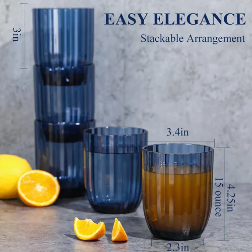 Vista 3 de Vasos de plástico acrílico transparente Highball Vasos de plástico reutilizables de 15 onzas (juego de 6) Apilables Vasos sin BPA