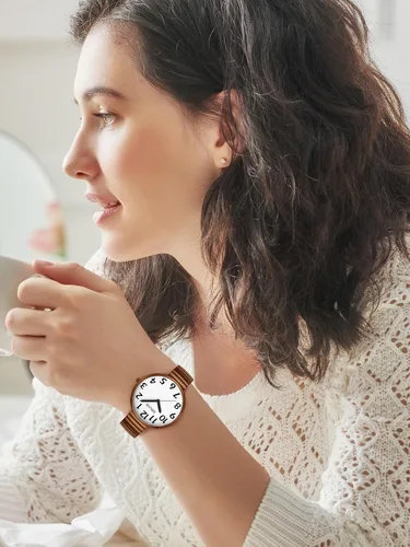 Vista 5 de Reloj de pulsera de acero inoxidable con esfera fácil de leer, para hombre y mujer