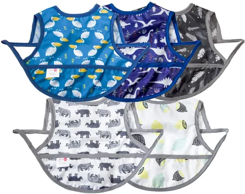 Vista 10 de Joyo roy Baberos a prueba de desorden para bebés de 6 a 12 meses, impermeables, para comer, lavables a máquina, sin mangas, babero de viaje