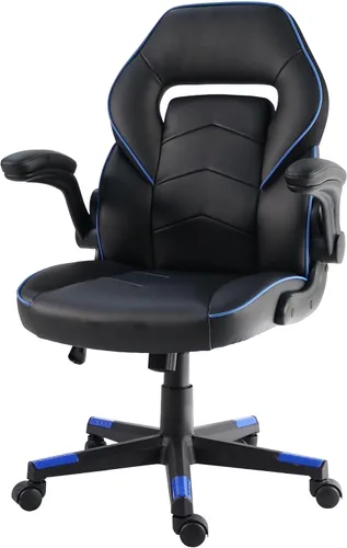 Vista 4 de SpawnSafe - Silla para videojuegos, altura ajustable, reposabrazos abatibles, giro de 360°, negro/azul