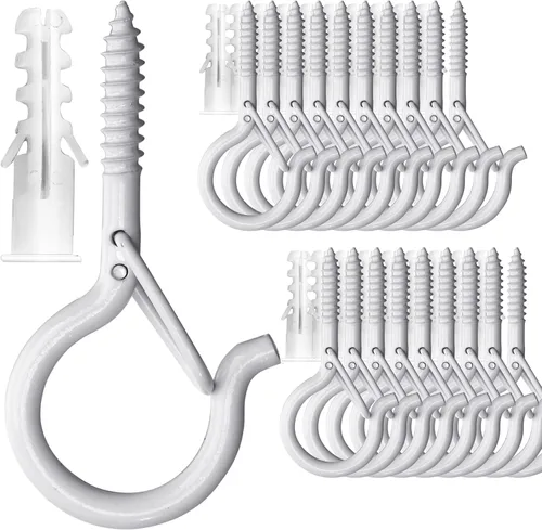 Vista 13 de PlusRoc Paquete de 20 ganchos de tornillo para exteriores para colgar plantas, cadena de luces resistentes, gancho de ojo de 2.2 pulgadas, ganchos
