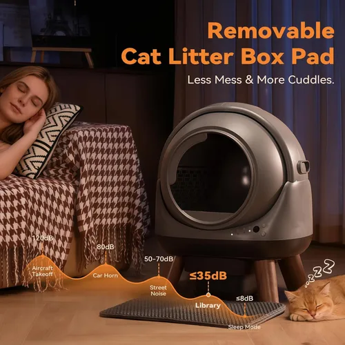 Vista 7 de G1 - Caja de arena autolimpiante, caja de arena automática para gatitos inteligentes con control de aplicación WiFi, sin olor, seguridad incluye Gris