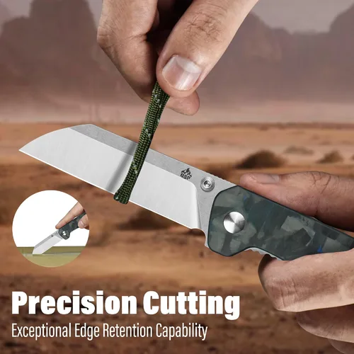Vista 3 de QSP Penguin V2 - Cuchillo de bolsillo plegable, 3.06 pulgadas, D2 con acabado en dos tonos, hoja de satén lavado a la piedra, cuchillo EDC, mango