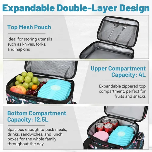 Vista 3 de Lonchera táctica para hombres y mujeres, bolsa de almuerzo grande aislada con compartimentos dobles, resistente a prueba de fugas, impermeable