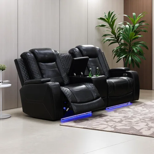 Vista 67 de Juego de Sofá Reclinable Eléctrico, Juego de Sillones Reclinables de Cuero Transpirable, Juegos de Muebles de Sala de Estar, Sofá de Dos Plazas