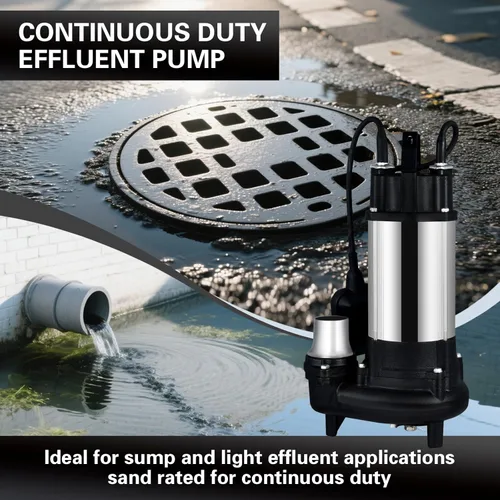 Vista 3 de Bomba de efluente sumergible resistente, carcasa de acero inoxidable, cable de alimentación de 10 pies, impulsor centrífugo que no se obstruye
