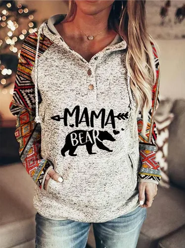 Vista 2 de Sudadera con capucha Mama Bear para mujer, ligera, de manga larga, con cordón, con capucha
