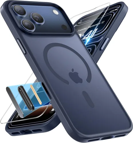Vista 121 de Miracase - Funda magnética para teléfono 17 (compatible con MagSafe) con protector de pantalla de grado militar, funda mate translúcida antihuellas