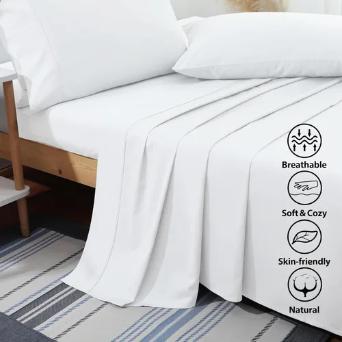 Vista 3 de Sábana encimera solo tamaño Queen, 400 hilos, 100% algodón egipcio, sábana encimera resistente a las arrugas, la decoloración y las manchas