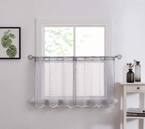Vista 11 de Warm Home Designs Par de 2 niveles de cocina de color gris carbón de longitud estándar de 30 x 36 pulgadas con bolsillo para poste. Cortinas