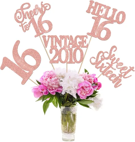 Vista 74 de 15 piezas de centro de mesa de feliz cumpleaños número 10 palos de diez dígitos dobles vintage 2015 centros de mesa de flores palos saludos a 10