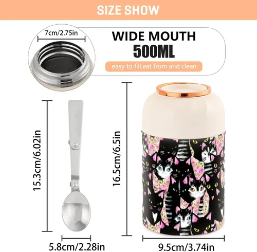 Vista 3 de MCHIVER Cute Cats - Tarro de comida con cuchara de acero inoxidable aislado al vacío, termo de 17 onzas para comida caliente