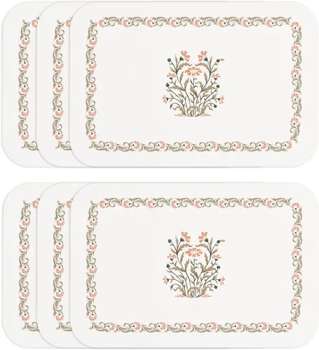 Vista 27 de ISAENNE Juego de 6 manteles individuales de PVC, rectangulares con estampado de flores y pájaros, impermeables y resistentes al calor, decoración