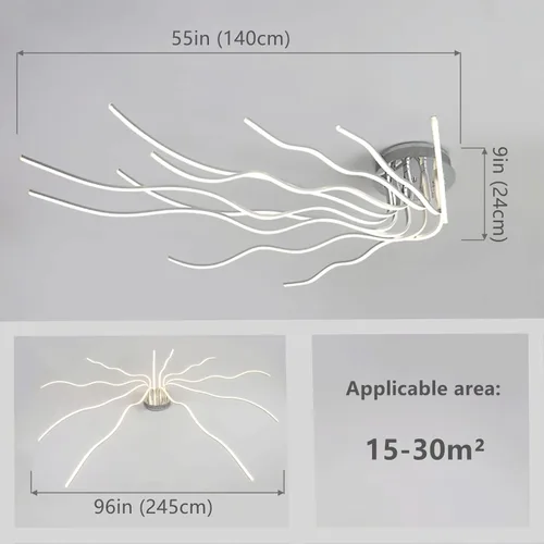 Vista 6 de Lámpara de techo LED moderna para sala de estar, Lamparas de Techo Modernas, lámpara de techo moderna de 138 W con control remoto, lámpara regulable