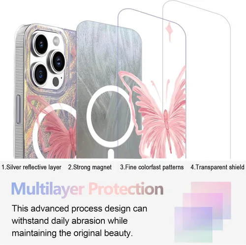 Vista 444 de I-MGAE-IN-AR - Funda diseñada para iPhone 12 y 12 Pro, diseño de mariposa plateada brillante, funda protectora de poliuretano termoplástico, suave