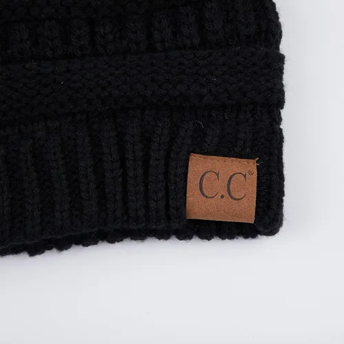 Vista 3 de Gorro unisex liso con pompón y ribete (HAT-43) de C.C Hatsandscarf Exclusives