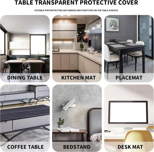 Vista 5 de ZIJINJIAJU - Protector de mesa transparente de 0.079 in de grosor, versión actualizada, sin olor a plástico, cubierta protectora de mesa de comedor