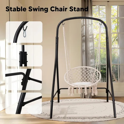 Vista 5 de SUNCREAT Silla Hamaca Colgante de Interior con Soporte, Silla Colgante de Exterior con Soporte, Capacidad de 400 libras, Beige