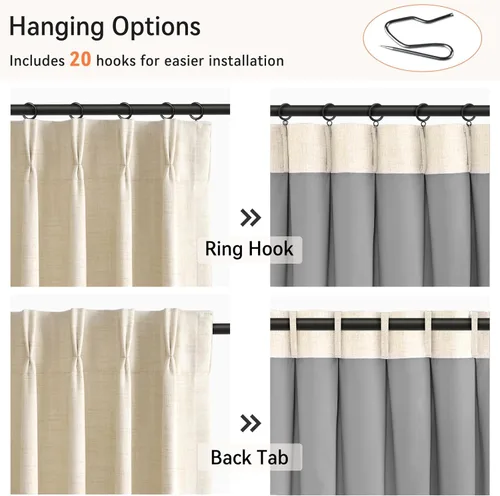 Vista 3 de 100% Blackout Shield - Cortinas opacas con textura de lino y pliegues, juego de 2 paneles de 40 x 102 pulgadas (ancho x largo), cortinas de lino