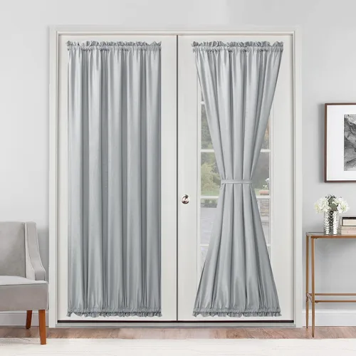 Vista 15 de Hiasan Cortinas francesas para puerta de privacidad, cortina frontal semitransparente con bolsillo para barra para ventana de puerta, 1 panel