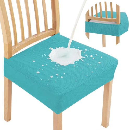 Vista 32 de Smiry Juego de 8 fundas de asiento impermeables para sillas de comedor, tela jacquard elástica, extraíble y lavable, fundas protectoras de asiento