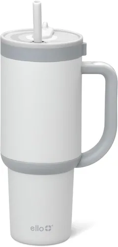 Vista 12 de Ello Oasis Vaso de 24 oz con asa y popote retráctil Taza reutilizable de acero inoxidable aislada 100% a prueba de fugas, regalos