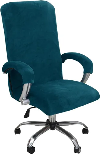 Vista 16 de Funda de terciopelo para silla de oficina con fundas para brazos, universal, giratoria, para silla de juegos (grande, azul pavo real)