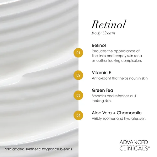 Vista 4 de Advanced Clinicals - Crema corporal con retinol + loción corporal termoreafirmante con aceite de grano de café verde, juego de cuidado de la piel