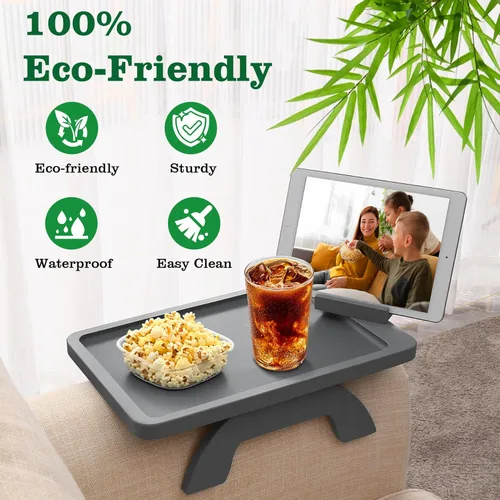 Vista 29 de Mesa auxiliar con clip para mesa auxiliar, mesa de sofá BAMBOOTRAY para sofás anchos, bandeja para reposabrazos de sofá para espacios pequeños, mesa