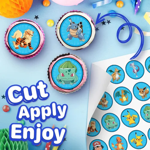 Vista 2 de 30 adornos para cupcakes de anime 2023 – Decoración comestible de feliz cumpleaños, hoja de oblea para decoración de tartas