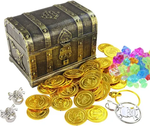 AEVBSOY Cofre del Tesoro Pirata Juguetes Almacenamiento para Niños Cofre del Tesoro Pirata Caja del Tesoro Aventurera con Candado Caja de Cofre del