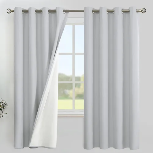 Vista 30 de YoungsTex Cortinas 100% opacas de lino gris claro de 63 pulgadas de largo para dormitorio, oscurecimiento de habitación completa, cortinas