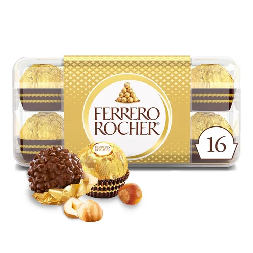 Ferrero Rocher - Caja de regalo gourmet de chocolate con leche con avellana, 16 unidades envueltas individualmente, 7 onzas