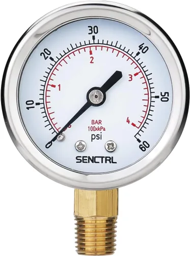 Vista 20 de SENCTRL Manómetro sin plomo de 100 psi, esfera de 2 pulgadas, montaje inferior 1/4 NPT, impermeable, caja de acero inoxidable, para tanque de agua