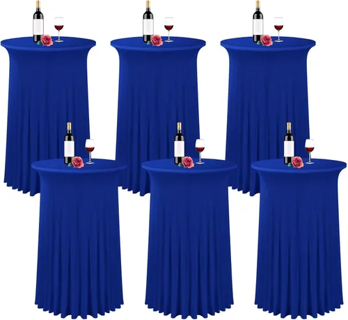 Vista 8 de fani Paquete de 6 faldas redondas de 32 x 43 pulgadas, falda de mesa de cóctel de elastano, ajustable con parte superior alta, mantel elástico
