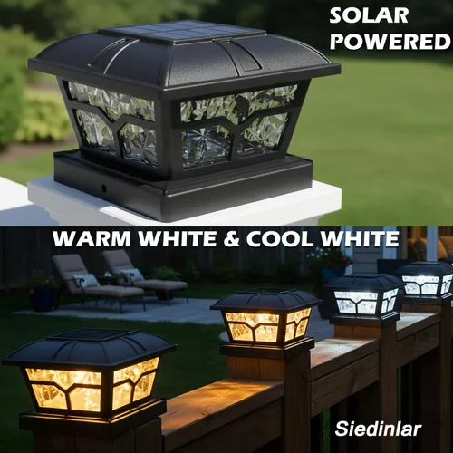 Vista 24 de Siedinlar Luces solares para postes al aire libre, 2 modos de color, 8 LED para postes de 4 x 4, 5 x 5, 6 x 6, decoración de patio, blanco cálido