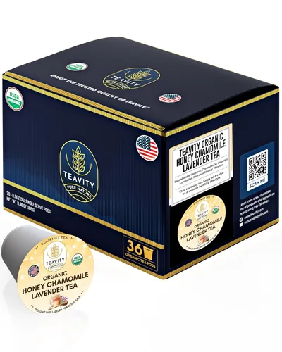 Vista 42 de Teavity - Cápsulas de té orgánico de manzanilla para Keurig - Cápsulas de té descafeinado - Manzanilla agradable (36 cápsulas de té)