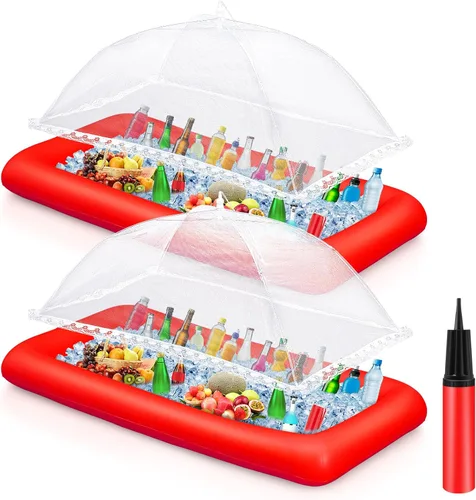 Vista 7 de Leitee El kit inflable de barra para servir incluye bandeja de buffet de ensalada con tapón de drenaje, cubierta de malla para alimentos, bebidas