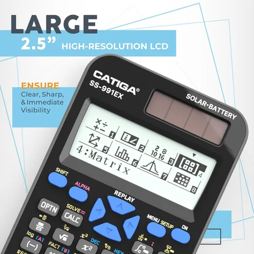 Vista 5 de CATIGA Calculadora científica SS-991EX con 550 funciones avanzadas, funciona con energía solar y por batería, multifunción, matemáticas de escuela