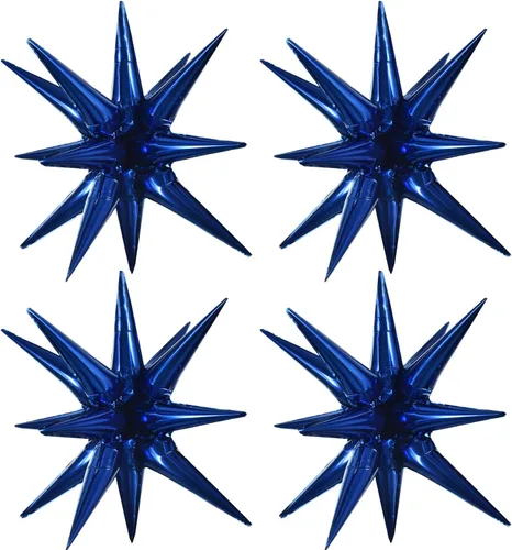 Vista 17 de TONIFUL 4 globos 4D enormes de estrella negra de 22 pulgadas, globos de aluminio de Mylar de estrella explosión para suministros de fiesta, telón