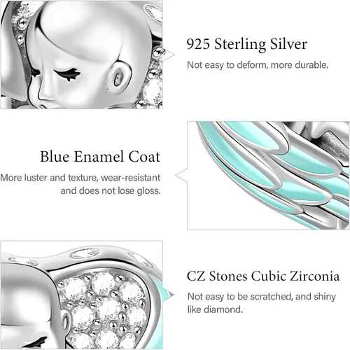 Vista 6 de GNOCE - Abalorio para bebé, plata de ley 925, con alas de ángel, con forma de czs, apto para pulseras, collares, regalos para madres y amigos