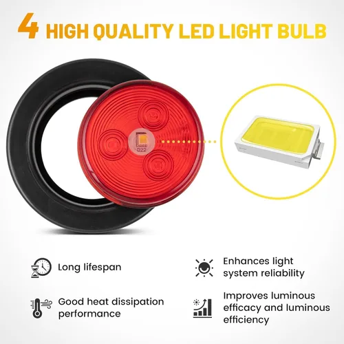 Vista 3 de Oyviny 5PCS Luces Marcadoras Laterales LED Redondas Rojas de 2 Pulgadas, Luces de Gálibo de Montaje Empotrado Impermeables de 2" para Camión Semi