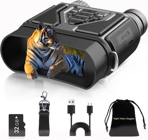 Gafas de visión nocturna con 32 GB para oscuridad total, prismáticos digitales de visión nocturna infrarroja con pantalla HD de 3 pulgadas para